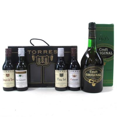 Croft Original Cream Sherry 75cl and Torres Selection Pack 4x18.75cl