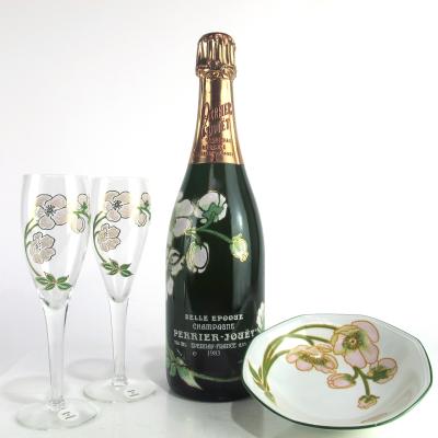 Perrier-Jouet \"Belle Epoque\" 1983 Champagne / 2 Glasses & Bowl Giftset