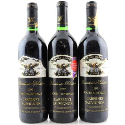 Wolf Blass \"Presidents Selection\" Cabernet Sauvignon 1989, 1995 & 1996 South Australia 3x75cl