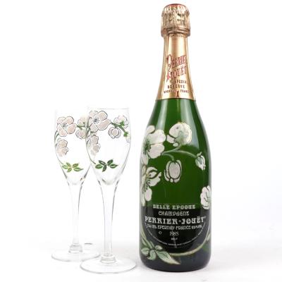 Perrier-Jouet Grand Brut 1985 Champagne & 2 Branded Flutes